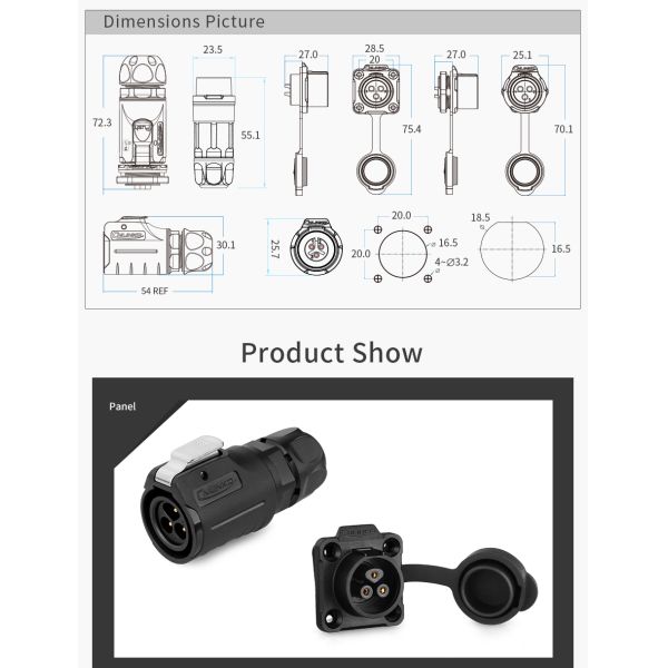 M16 3 Pin Male Female Plug Socket IP68 Standard Waterproof Wire Connector for LED Lighting