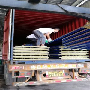 China blue color 50mm thickness 11.9m long rock wool sandwich panel for warehouse on sale