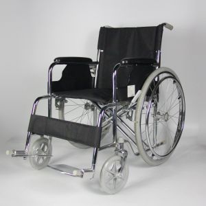 China Robust Double Crossbar Folding Steel Wheelchair Black Customizable on sale
