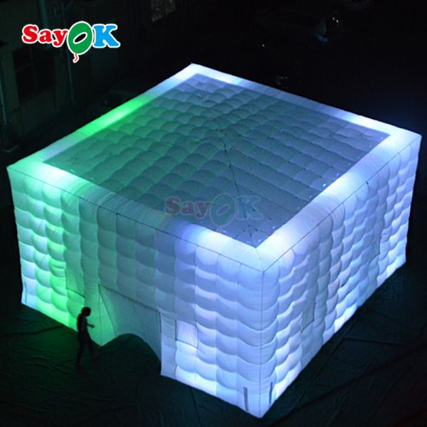 8m Square Camping Tents LED Inflatable Tent For 80 People Outdoor Party Event
