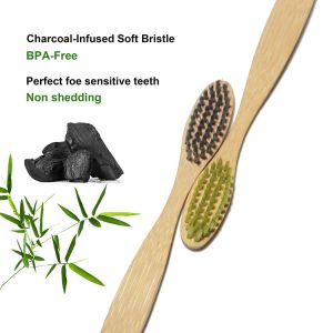 Green Compostable Plastic Free Natural Bamboo Charcoal Toothbrush Custom Logo