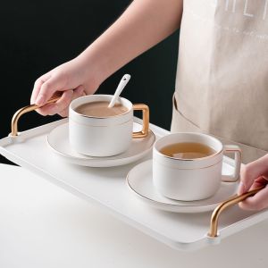 350ml 11.84oz Gold Rimmed Cappuccino Cups And Saucers Perfect For Afternoon Tea