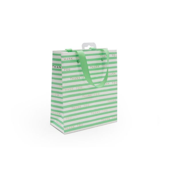 Buy Green Eco Friendly Striped Paper Bags With Handles Glossy Lamination at wholesale prices