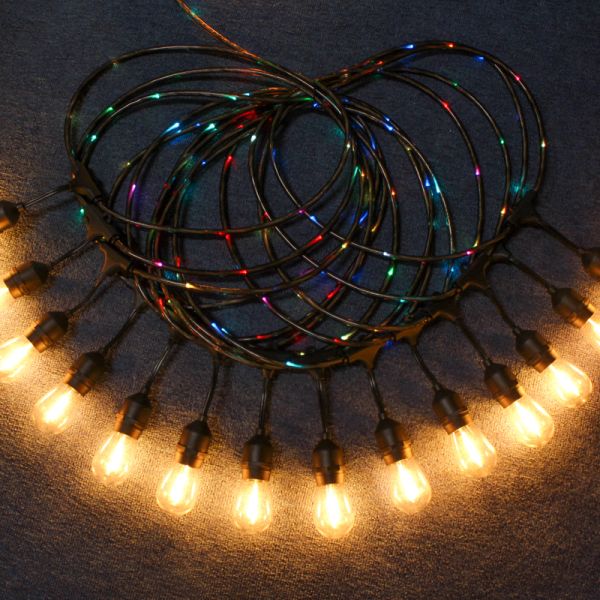 48ft S14 String Light 15PCS E27 LED Retro Edison Filament Bulb Outdoor Street Garden Patio Holiday Garland Festoon Lights