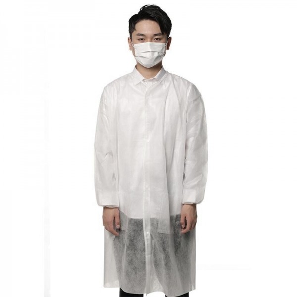 Buy 35gsm SMS Hospital Disposable Gowns White Non Woven Lab Coat at wholesale prices