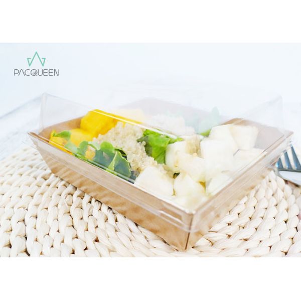 Brown Square Leak Proof Recyclable Take Out Containers Disposable Salad Boxes