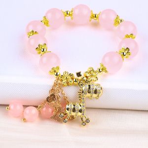 Custom 12mm Pink Rose Quartz Bead Bracelet With Deer Charm