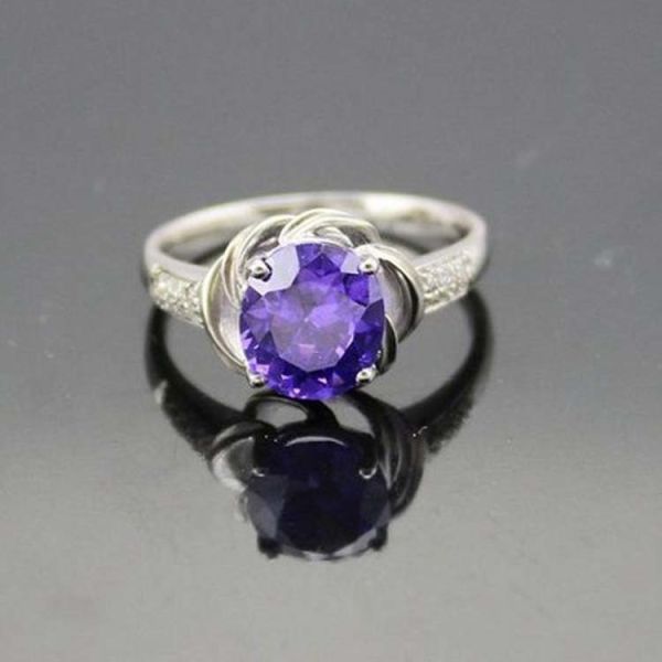Sterling SilverJewelry 7mmX9mm Oval Purple Amethyst Cubic Zircon Ring(F44)