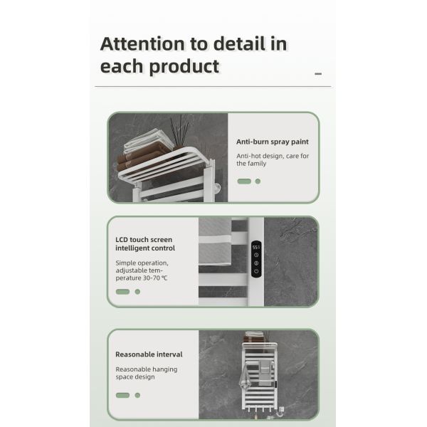 Water and Electric Heated Dual Towel Rail Rack for Wall Mounted Bathroom Installation