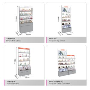 Gray Multi-layer Wood Corner Rack Skincare Display Showcase For Cosmetic Shop