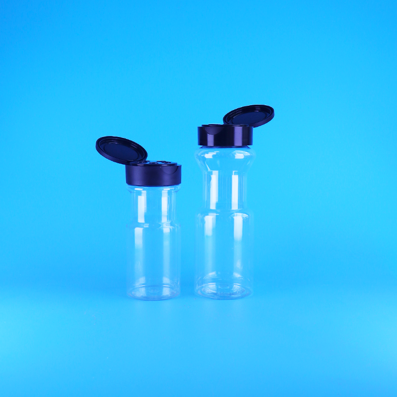 Food Grade Transparent Plastic PET Pepper Spice Sea Salt Jar Black Flip Top Cap