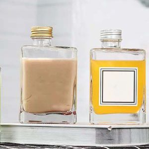 Flat Square Glass Beverage Bottles 280ml With Customized Logo
