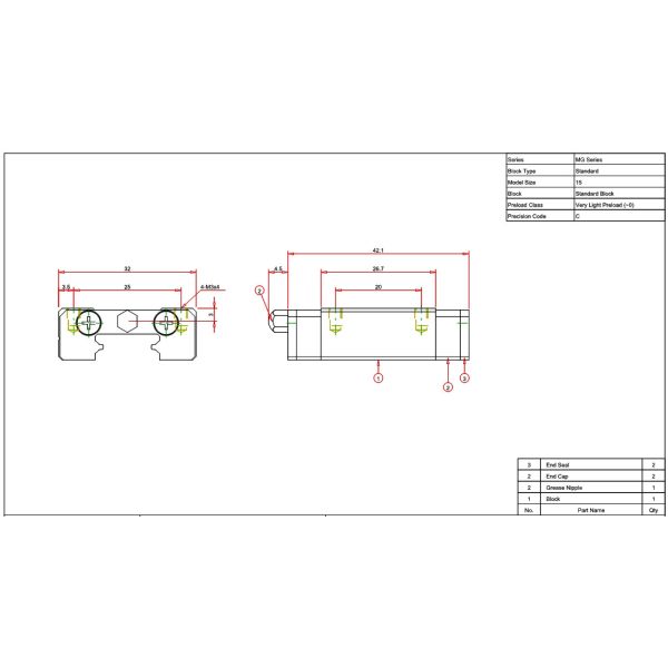 15mm Size 3D Printed Linear Rails HIWIN MGN15C Linear Bearings And Guides