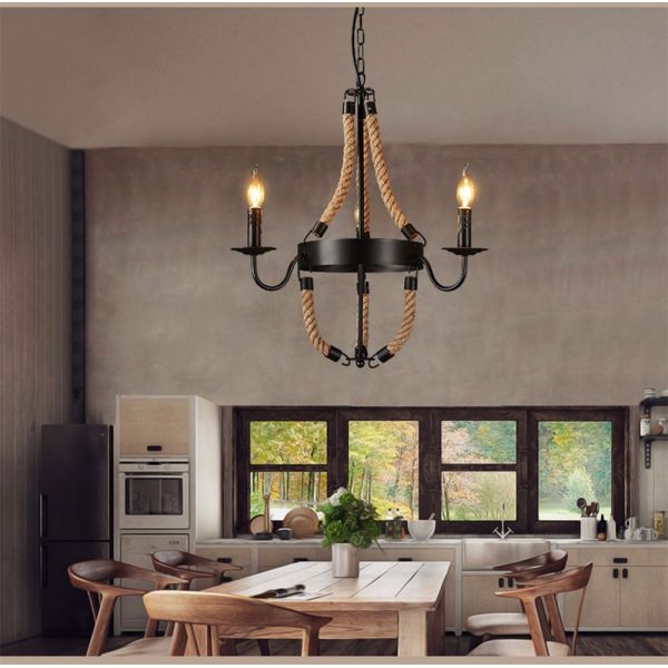 Max 60W 240V Loft Industrial Retro Vintage Rope Pendant Light