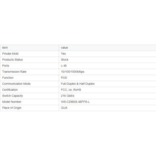 Cisco Original 48 Ports Gigabit Ethernet POE + 4 x Gigabit SFP Switches WS-C2960X-48FPS-L