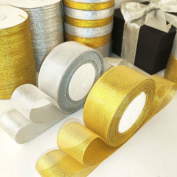 Gold Silver Ribbon Metal Shiny For Wedding Party Christmas Decoration Nylon Ribbon For Collar