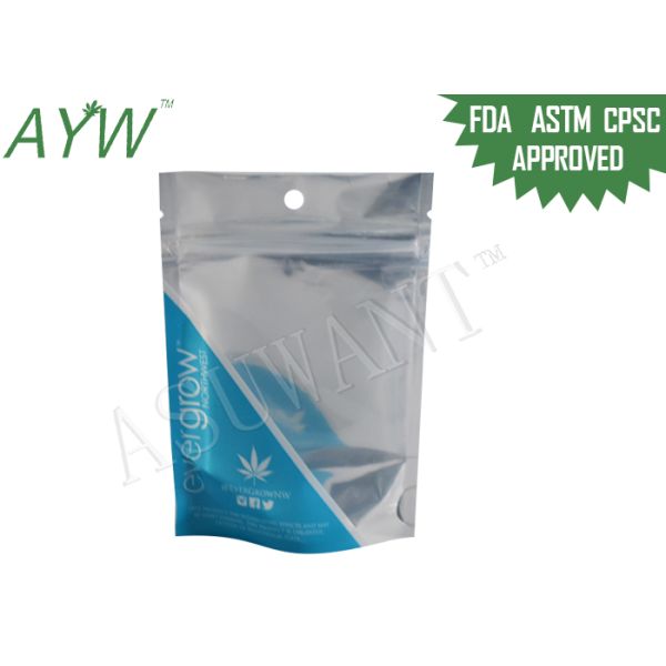 Medium Size Silver k Foil Bag Pouches , Clear Stand Up Pouches For Custom Marijuana Packaging