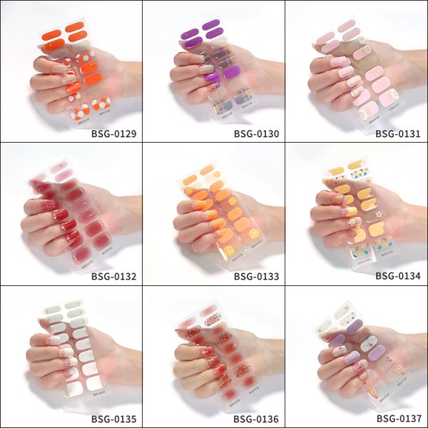 Factory Supply nail designs Semi Cured Gel Nail Strips 3D Eco-friendly Glittering Nail Tip Sticker