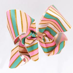 Baby Girls Use Glitter Hair Ribbon Stripe Patterned Double Face Style