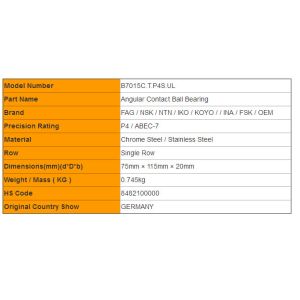 Universal Matching Angular Contact Ball Bearing 75mm ID 115mm OD