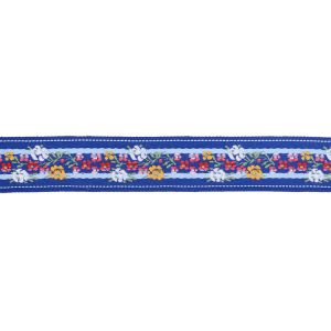 Blue Black Daisy Polyester 35mm Jacquard Ribbon Trim