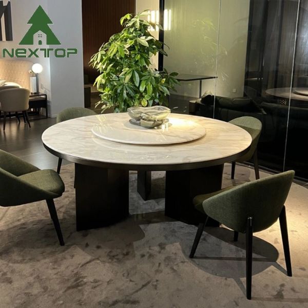 Buy Modern Kitchen White Dining Table And Green Chairs Swivel Round Dining Table at wholesale prices