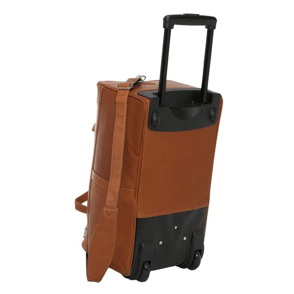 24 Inch Genuine Leather Duffel Travel Overnight Weekend Leather Bag Telescoping Trolley Handle