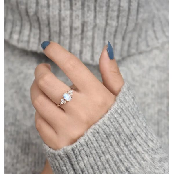 Rose gold Women 925 Sterling Silver Bridal Marquise Jewelry Faceted Oval cut Moonstone Engagement Ring For Women