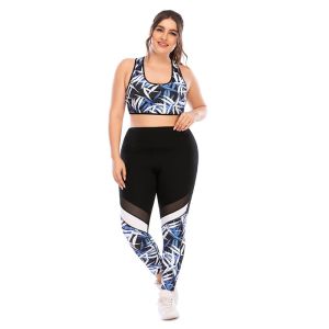 Plus Size Yoga 2 Pcs Sets Shockproof Non See Through Sports Bra And Leggings Set