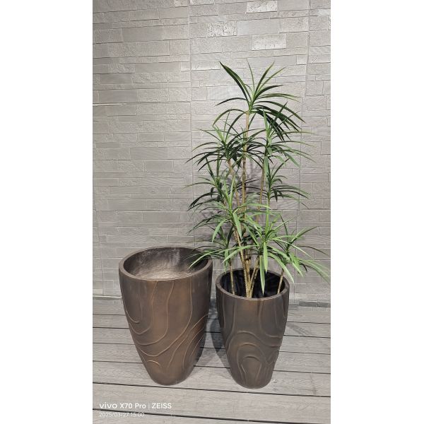 Bronze - Brown Irregular Flowing Wave Round Fiber Clay Planter