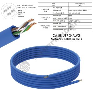 Cat5E Round UTP 24AWG UTP Soft 4pair CE UL Multiple Copper Twist 100% Oxygen