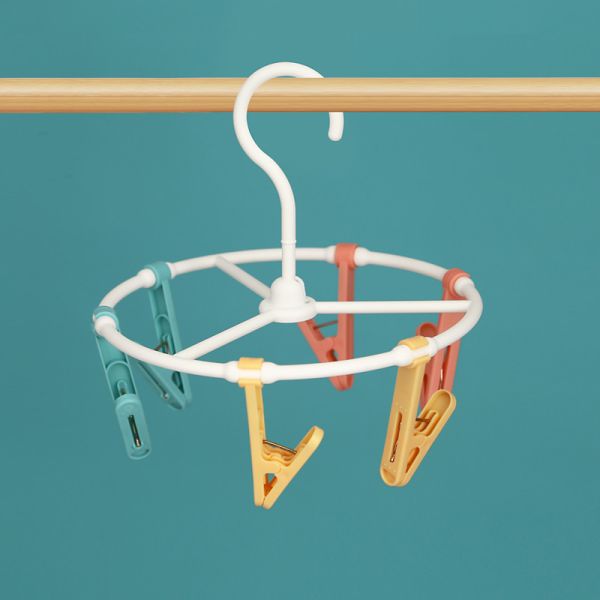 6 Clip Foldable Plastic Clothes Rack Round For Underwear Sock