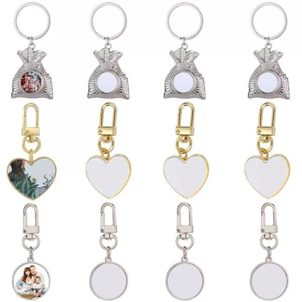 Custom Logo Keychains DIY Creative Sublimation Gift Bag Keychain Pendant Heat Transfer Metal Blank Round Photo Keyring
