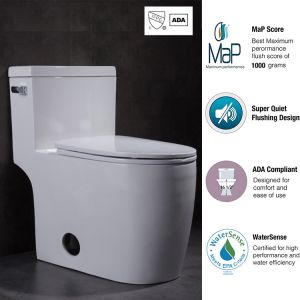 High Efficiency White One Piece Tall Elongated Toilets Bowl MAP800G