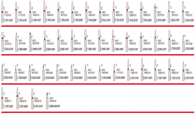 Red Size Fine Dental Diamond Burs , Wide Variety Shape Diamond Grinding Burrs