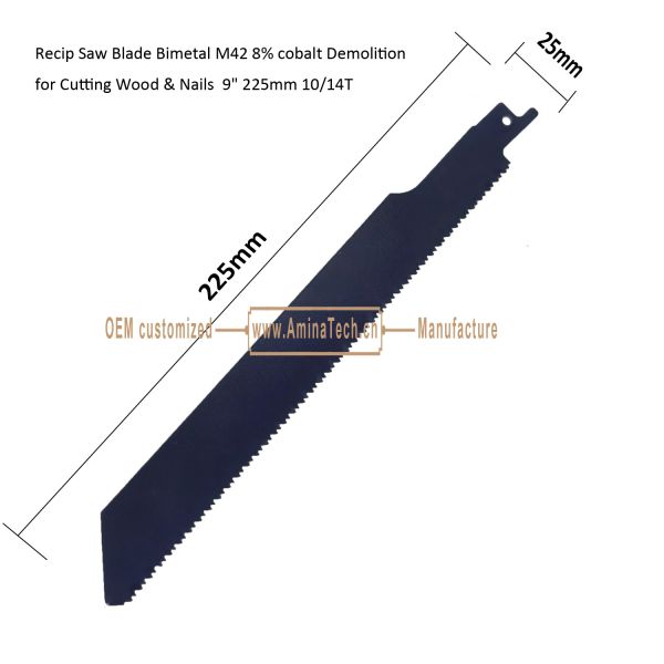 Recip Saw Blade Bimetal M42 8% cobalt Demolition for Cutting Wood & Nails 9" 225mm 10/14T,Power Tools