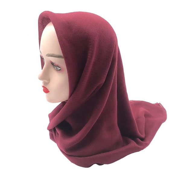 2022 New Arrivals Plain Jacquard Muslim Scarf Women Hijab Solid Color Diamond Check Water Ripple Cotton Voile square Scarf