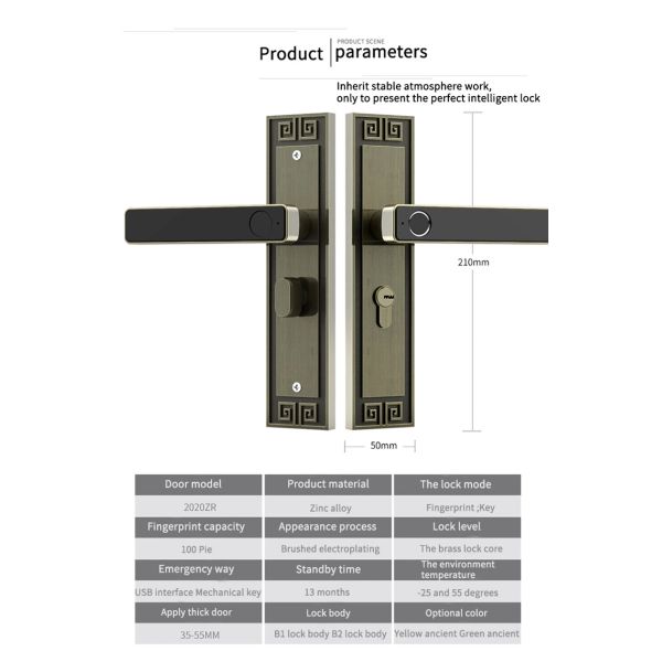 Sturdy Fingerprint House Door Lock With Rechargeable Lithium Battery