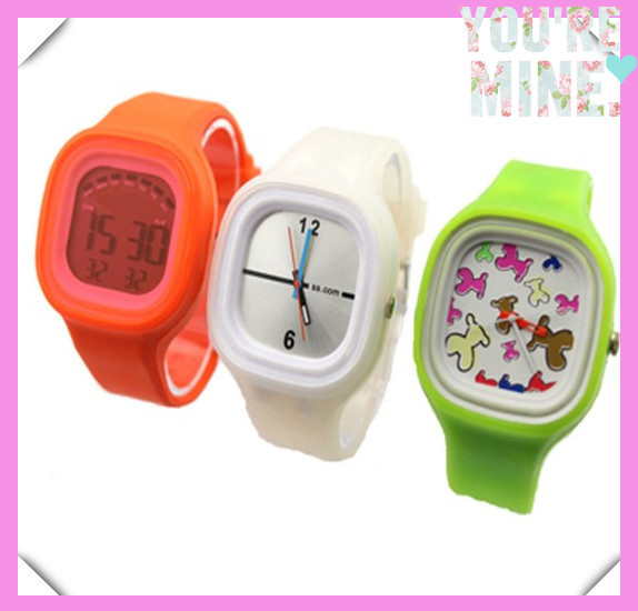 Buy Top selling self-exchange square analog silicone jelly watch at wholesale prices