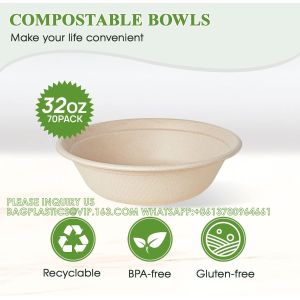 32 Oz Disposable Paper Bowls, Biodegradable Soup Bowls Natural Bagasse, Eco