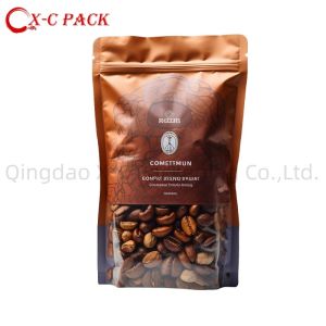 3 Side Seal Flat Zipper Stand Up Pouches For Snacks And Coffee With Window Up To