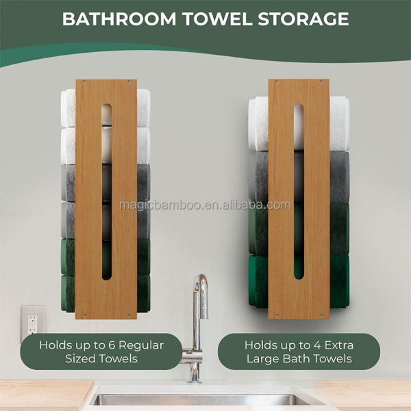 Wooden Bamboo Bathroom Storage Rack Towel Shelf Eco Friendly