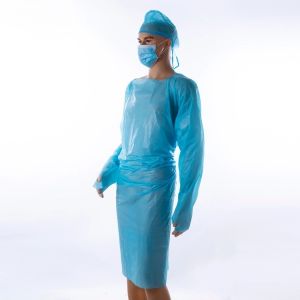 Back-opening Light Blue Waterproof Plastic Apron Polyethylene Medical Disposable