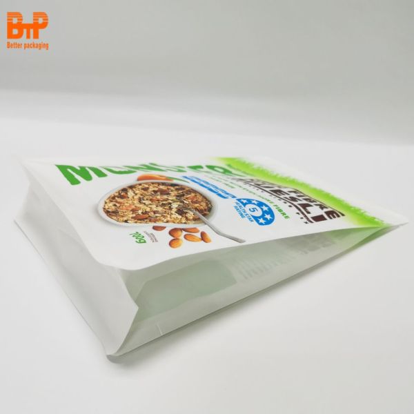 Custom logo Printing Low Qty MOQ Flat Bottom Oat Plastic Pouch square Bottom Bags for Food Packaging Matte Plastic Bags