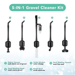 5 in 1 Aquarium Cleaning Tool Set Sand Vacuum Brush Head 360 water intake