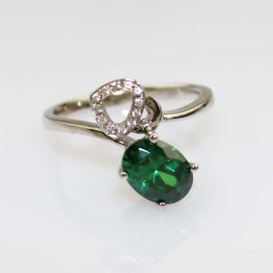 China Fashion Jewelry Oval Green Cubic Zircon Sterling Silver Ring(R242) on sale