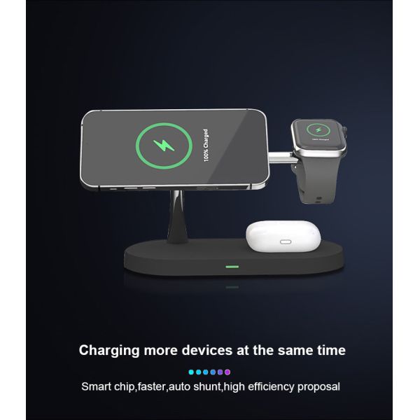 CE/FCC/RoHS Approved 15W Magnetic Wireless Charger for Fast Charging and 2W Watch Charging