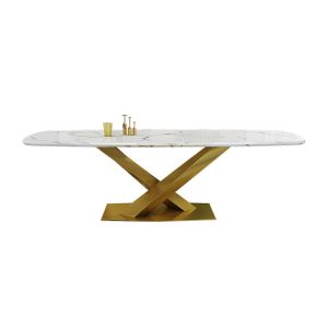 Stainless Steel Legs Marble Extending Dining Table