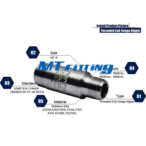High Pressure S31803 ASTM A182 Stainless Steel Swage Nipples 6000LBS With Threaded End