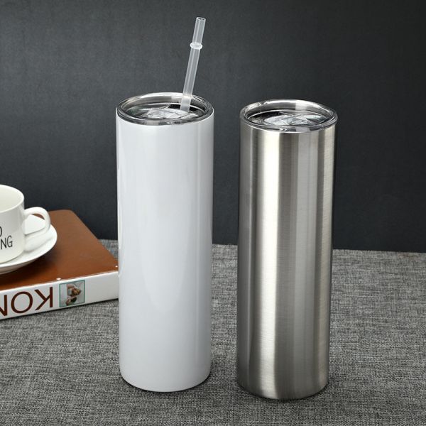 20oz Stainless Steel Double Wall Vacuum Insulated Tumblers With Lid And Straw For Hot Cold Drinks White